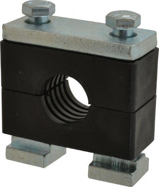 HYDAC - 3.35" Wide x 2.52" High x 1.18" Deep, Polypropylene Heavy Duty C-Rail Mount Vibration-Control Clamp - Carbon Steel Plate, Mount with C-Rail Nuts, Top plates, Clamp Pairs, and Bolts - Exact Tooling