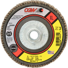 Camel Grinding Wheels - 40 Grit, 4-1/2" Disc Diam, 5/8-11 Center Hole, Type 29 Zirconia Alumina Flap Disc - 13,300 Max RPM, Poly Cotton Backing, Arbor Attaching System, Coated - Exact Tooling