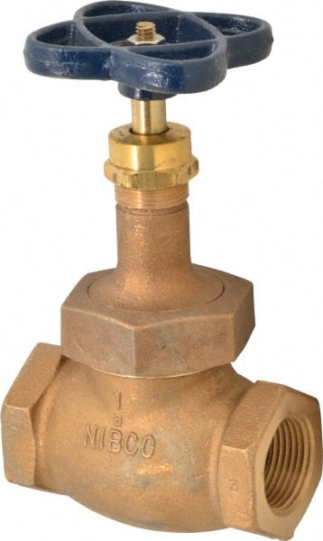 NIBCO - 1" Pipe, Threaded Ends, Bronze Integral Globe Valve - PTFE Disc, Screw-In Bonnet, 200 psi WOG, 125 psi WSP, Class 125 - Exact Tooling