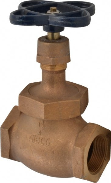 NIBCO - 1-1/2" Pipe, Threaded Ends, Bronze Integral Globe Valve - PTFE Disc, Screw-In Bonnet, 200 psi WOG, 125 psi WSP, Class 125 - Exact Tooling