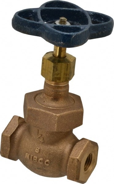 NIBCO - 1/4" Pipe, Threaded Ends, Bronze Integral Globe Valve - PTFE Disc, Screw-In Bonnet, 200 psi WOG, 125 psi WSP, Class 125 - Exact Tooling
