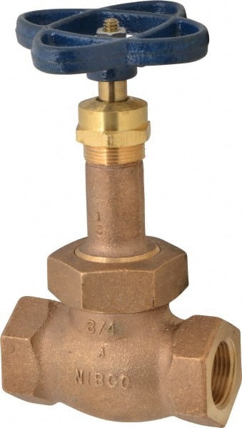 NIBCO - 3/4" Pipe, Threaded Ends, Bronze Renewable Full Plug Disc Globe Valve - Alloy Threads Disc, Union Bonnet, 400 psi WOG, 200 psi WSP, Class 200 - Exact Tooling