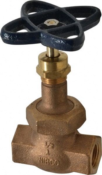 NIBCO - 1/2" Pipe, Threaded Ends, Bronze Integral Globe Valve - PTFE Disc, Union Bonnet, 600 psi WOG, 300 psi WSP, Class 300 - Exact Tooling