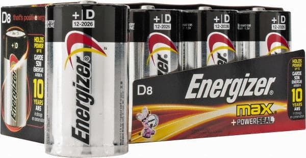 Energizer - Size D, Alkaline, 8 Pack, Standard Battery - 1.5 Volts, Flat Terminal, LR20, ANSI, IEC Regulated - Exact Tooling