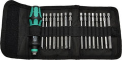 Wera - 17 Piece, 1/4" Drive Screwdriver Power Bit Set - #1, #2 & #3 Phillips, 3 to 6mm Hex, Tamperproof TR10 to TR30 Torx, #1, #2 & #3 Pozidriv, 1.0x5.5mm Slotted - Exact Tooling