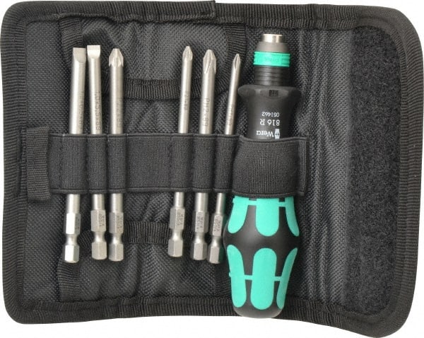 Wera - 7 Piece, 1/4" Drive Screwdriver Power Bit Set - #1 & #2 Phillips, #1 & #2 Pozidriv, 1.0x5.5 & 1.2x6.5mm Slotted - Exact Tooling