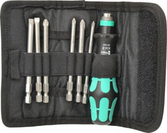 Wera - 7 Piece, 1/4" Drive Screwdriver Power Bit Set - #1 & #2 Phillips, #1 & #2 Pozidriv, 1.0x5.5 & 1.2x6.5mm Slotted - Exact Tooling