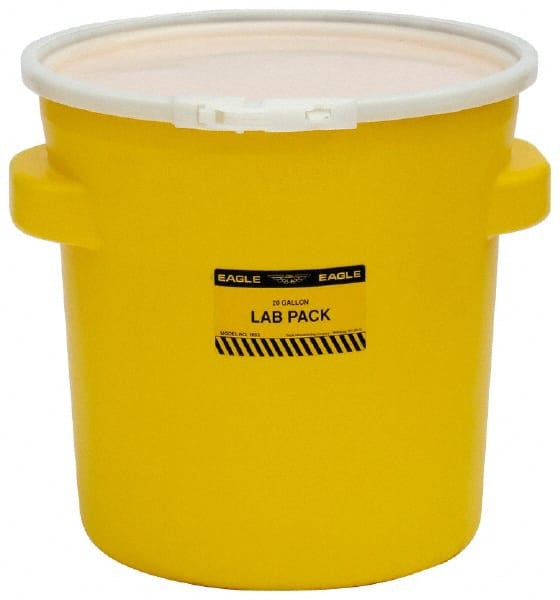 Eagle - 20 Gallon Capacity, Plastic Lever Lock, Yellow Lab Pack - 5 Gallon Container, Polyethylene, 88 Lb. Capacity, UN 1H2/X40/S Listing - Exact Tooling