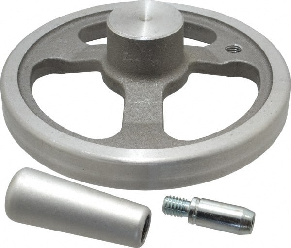 Jergens - 6", 3 Spoke Offset Handwheel with Handle - 1-1/2" Hub, Aluminum Alloy, Plain Finish - Exact Tooling