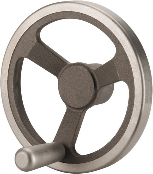 Jergens - 8", 3 Spoke Offset Handwheel with Handle - 2" Hub, Aluminum Alloy, Plain Finish - Exact Tooling