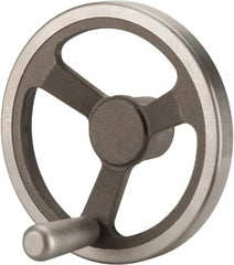 Jergens - 8", 3 Spoke Offset Handwheel with Handle - 2" Hub, Aluminum Alloy, Plain Finish - Exact Tooling