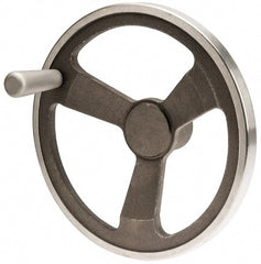 Jergens - 12", 3 Spoke Offset Handwheel with Handle - 2-1/2" Hub, Aluminum Alloy, Plain Finish - Exact Tooling