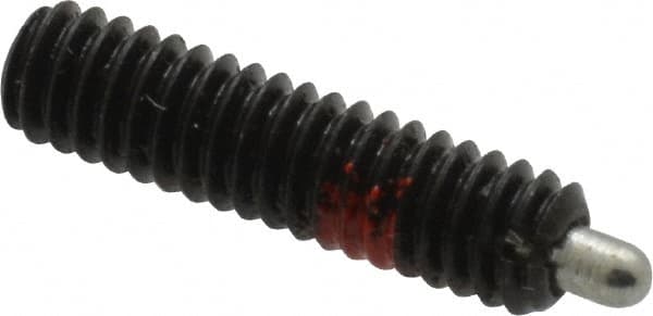 Jergens - 8-32, 5/8" Thread Length, 3/32" Plunger Projection, Steel Threaded Spring Plunger - 0.07" Max Plunger Diam, 5/8" Plunger Length, 0.7 Lb Init End Force, 2.3 Lb Final End Force, 5/64" Hex - Exact Tooling