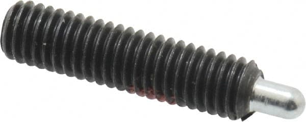 Jergens - 10-32, 3/4" Thread Length, 1/8" Plunger Projection, Steel Threaded Spring Plunger - 0.093" Max Plunger Diam, 3/4" Plunger Length, 1.3 Lb Init End Force, 2.7 Lb Final End Force, 3/32" Hex - Exact Tooling