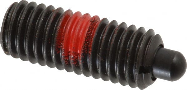 Jergens - 1/2-13, 1-1/4" Thread Length, 1/4" Plunger Projection, Steel Threaded Spring Plunger - 1/4" Max Plunger Diam, 1-1/4" Plunger Length, 6.6 Lb Init End Force, 17.4 Lb Final End Force, 1/4" Hex - Exact Tooling