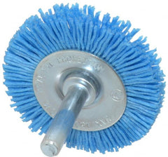 Value Collection - 2" OD, 1/4" Shank Diam, Crimped Nylon Wheel Brush - 1/4" Face Width, 5/16" Trim Length, 4,500 RPM - Exact Tooling