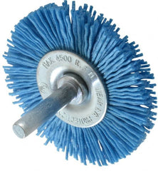 Value Collection - 2-3/8" OD, 1/4" Shank Diam, Crimped Nylon Wheel Brush - 1/4" Face Width, 5/16" Trim Length, 4,500 RPM - Exact Tooling
