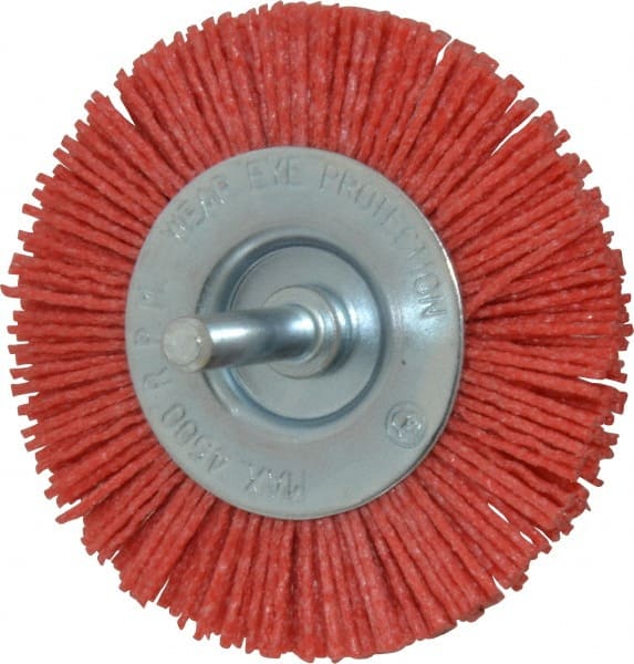 Value Collection - 3" OD, 1/4" Shank Diam, Crimped Nylon Wheel Brush - 1/4" Face Width, 5/16" Trim Length, 4,500 RPM - Exact Tooling