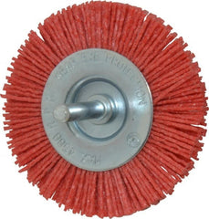 Value Collection - 3" OD, 1/4" Shank Diam, Crimped Nylon Wheel Brush - 1/4" Face Width, 5/16" Trim Length, 4,500 RPM - Exact Tooling