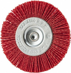 Value Collection - 4" OD, 1/4" Shank Diam, Crimped Nylon Wheel Brush - 1/4" Face Width, 5/16" Trim Length, 4,500 RPM - Exact Tooling