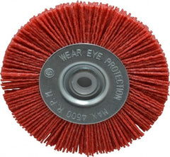 Value Collection - 4" OD, 1/2" Shank Diam, 1/2" Arbor Hole, Crimped Nylon Wheel Brush - 1/2" Face Width, 5/16" Trim Length, 4,500 RPM - Exact Tooling