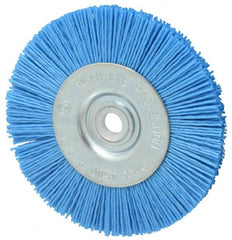 Value Collection - 4" OD, 1/2" Shank Diam, 1/2" Arbor Hole, Crimped Nylon Wheel Brush - 1/2" Face Width, 5/16" Trim Length, 4,500 RPM - Exact Tooling