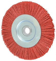 Value Collection - 5" OD, 5/8" Shank Diam, 5/8" Arbor Hole, Crimped Nylon Wheel Brush - 5/16" Face Width, 5/16" Trim Length, 3,750 RPM - Exact Tooling