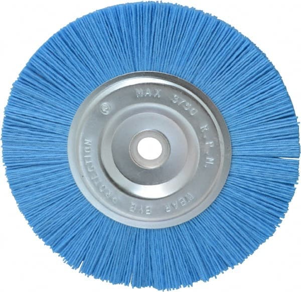 Value Collection - 6" OD, 5/8" Shank Diam, 5/8" Arbor Hole, Crimped Nylon Wheel Brush - 5/16" Face Width, 5/16" Trim Length, 3,750 RPM - Exact Tooling
