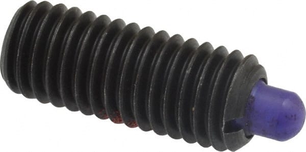 Jergens - 1/2-13, 1-1/4" Thread Length, 1/4" Plunger Projection, Steel Threaded Spring Plunger - 1/4" Max Plunger Diam, 1-1/4" Plunger Length, 6.6 Lb Init End Force, 17.4 Lb Final End Force, 1/4" Hex - Exact Tooling