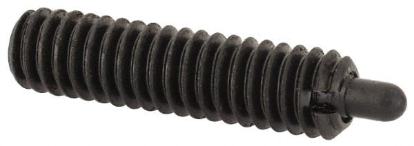 Jergens - 8-32, 5/8" Thread Length, 3/32" Plunger Projection, Steel Threaded Spring Plunger - 0.07" Max Plunger Diam, 5/8" Plunger Length, 2.7 Lb Init End Force, 7.3 Lb Final End Force, 5/64" Hex - Exact Tooling