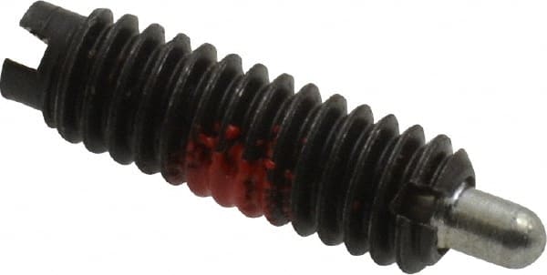 Jergens - 8-32, 1/2" Thread Length, 3/32" Plunger Projection, Steel Threaded Spring Plunger - 0.07" Max Plunger Diam, 1/2" Plunger Length, 0.5 Lb Init End Force, 2 Lb Final End Force - Exact Tooling