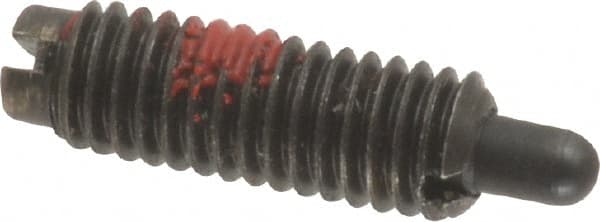 Jergens - 10-32, 9/16" Thread Length, 1/8" Plunger Projection, Steel Threaded Spring Plunger - 0.093" Max Plunger Diam, 9/16" Plunger Length, 0.5 Lb Init End Force, 5 Lb Final End Force - Exact Tooling
