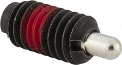Jergens - 5/16-18, 5/8" Thread Length, 3/16" Plunger Projection, Steel Threaded Spring Plunger - 0.135" Max Plunger Diam, 5/8" Plunger Length, 0.5 Lb Init End Force, 4.5 Lb Final End Force - Exact Tooling
