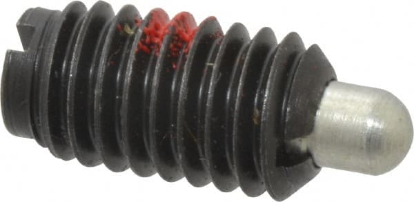 Jergens - 3/8-16, 11/16" Thread Length, 3/16" Plunger Projection, Steel Threaded Spring Plunger - 0.186" Max Plunger Diam, 11/16" Plunger Length, 1.5 Lb Init End Force, 7.5 Lb Final End Force - Exact Tooling