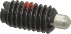 Jergens - 3/8-16, 11/16" Thread Length, 3/16" Plunger Projection, Steel Threaded Spring Plunger - 0.186" Max Plunger Diam, 11/16" Plunger Length, 1.5 Lb Init End Force, 7.5 Lb Final End Force - Exact Tooling