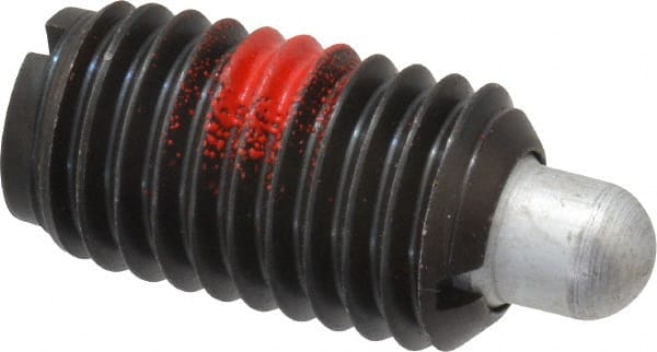 Jergens - 5/8-11, 1-1/8" Thread Length, 5/16" Plunger Projection, Steel Threaded Spring Plunger - 0.31" Max Plunger Diam, 1-1/8" Plunger Length, 2 Lb Init End Force, 10.5 Lb Final End Force - Exact Tooling
