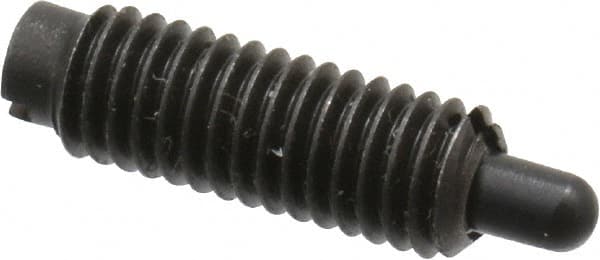 Jergens - 10-32, 9/16" Thread Length, 1/8" Plunger Projection, Steel Threaded Spring Plunger - 0.093" Max Plunger Diam, 9/16" Plunger Length, 0.5 Lb Init End Force, 5 Lb Final End Force - Exact Tooling