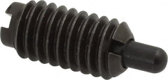 Jergens - 5/16-18, 5/8" Thread Length, 3/16" Plunger Projection, Steel Threaded Spring Plunger - 0.135" Max Plunger Diam, 5/8" Plunger Length, 0.5 Lb Init End Force, 10 Lb Final End Force - Exact Tooling