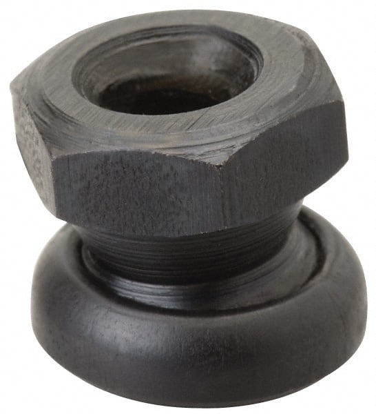 Jergens - 5/8-11, 15/16" Pad Diam, Uncoated Bottom, Steel Toggle Pad - 1" OAL, 7/8" Width Across Flats, Black Oxide Coated, Grade 4140, 6° Swivel Angle - Exact Tooling