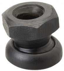 Jergens - 5/8-11, 15/16" Pad Diam, Uncoated Bottom, Steel Toggle Pad - 1" OAL, 7/8" Width Across Flats, Black Oxide Coated, Grade 4140, 6° Swivel Angle - Exact Tooling