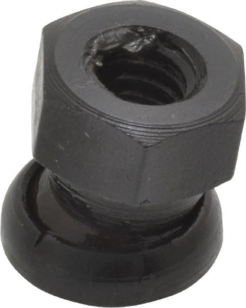 Jergens - 5/16-18, 5/8" Pad Diam, Uncoated Bottom, Steel Toggle Pad - 11/16" OAL, 9/16" Width Across Flats, Black Oxide Coated, Grade 4140, 6° Swivel Angle - Exact Tooling