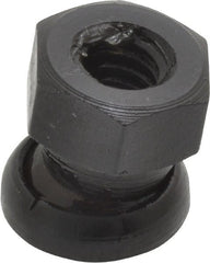 Jergens - 5/16-18, 5/8" Pad Diam, Uncoated Bottom, Steel Toggle Pad - 11/16" OAL, 9/16" Width Across Flats, Black Oxide Coated, Grade 4140, 6° Swivel Angle - Exact Tooling