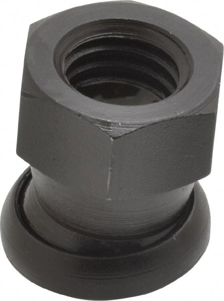 Jergens - 1/2-13, 13/16" Pad Diam, Uncoated Bottom, Steel Toggle Pad - 7/8" OAL, 3/4" Width Across Flats, Black Oxide Coated, Grade 4140, 6° Swivel Angle - Exact Tooling