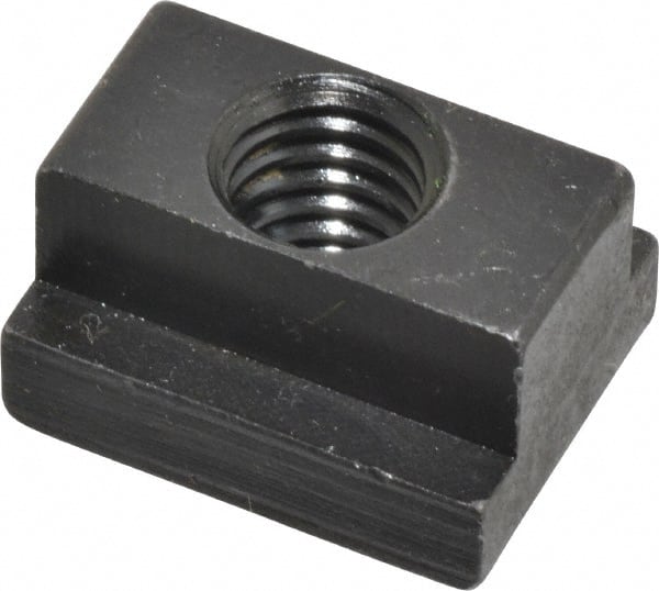 Jergens - 3/8-16 Blind Tapped T Slot Nut - 7/16" Slot Width, 11/16 x 7/32" Base Width x Height, 7/8 x 1/2" OAL x Height - Exact Tooling