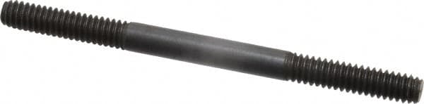 Jergens - 1/4-20 3-1/2" OAL Equal Double Threaded Stud - Alloy Steel, Black Oxide Finish, 1" Equal Thread Length - Exact Tooling