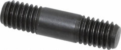 Jergens - 3/8-16 1-1/2" OAL Equal Double Threaded Stud - Alloy Steel, Black Oxide Finish, 3/8" Equal Thread Length - Exact Tooling