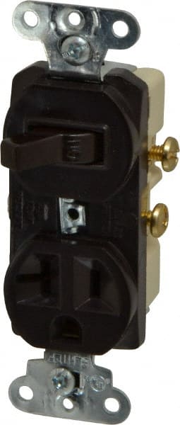 Pass & Seymour - 1 Pole, 120/125 Volt, 20 Amp, 1 Outlet, Flush Mounted, Self Grounding, Tamper Resistant Combination Outlet and Switch - 5-20R Configuration, 1 Switch, Side Wiring, UL Listed 20 498 Standard - Exact Tooling