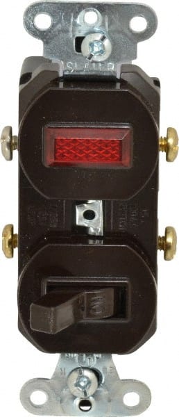 Pass & Seymour - 1 Pole, 120/125 VAC, 15 Amp, Flush Mounted, Ungrounded, Tamper Resistant Combination Switch with Pilot Light - NonNEMA Configuration, 1 Switch, Side Wiring, UL Listed 20 498 Standard - Exact Tooling