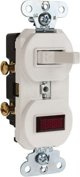 Pass & Seymour - 1 Pole, 120/125 VAC, 15 Amp, Flush Mounted, Ungrounded, Tamper Resistant Combination Switch with Pilot Light - NonNEMA Configuration, 1 Switch, Side Wiring, UL Listed 20 498 Standard - Exact Tooling