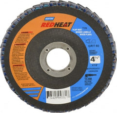 Norton - 60 Grit, 4-1/2" Disc Diam, 7/8" Center Hole, Type 29 Ceramic Flap Disc - 13,000 Max RPM, Fiberglass Backing, Arbor Attaching System, Coated - Exact Tooling